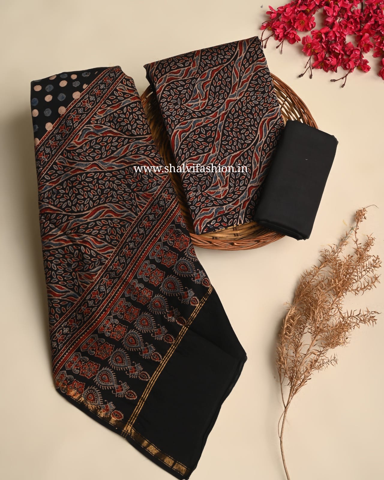 Shop hand block print chanderi silk suits online (CHA987)