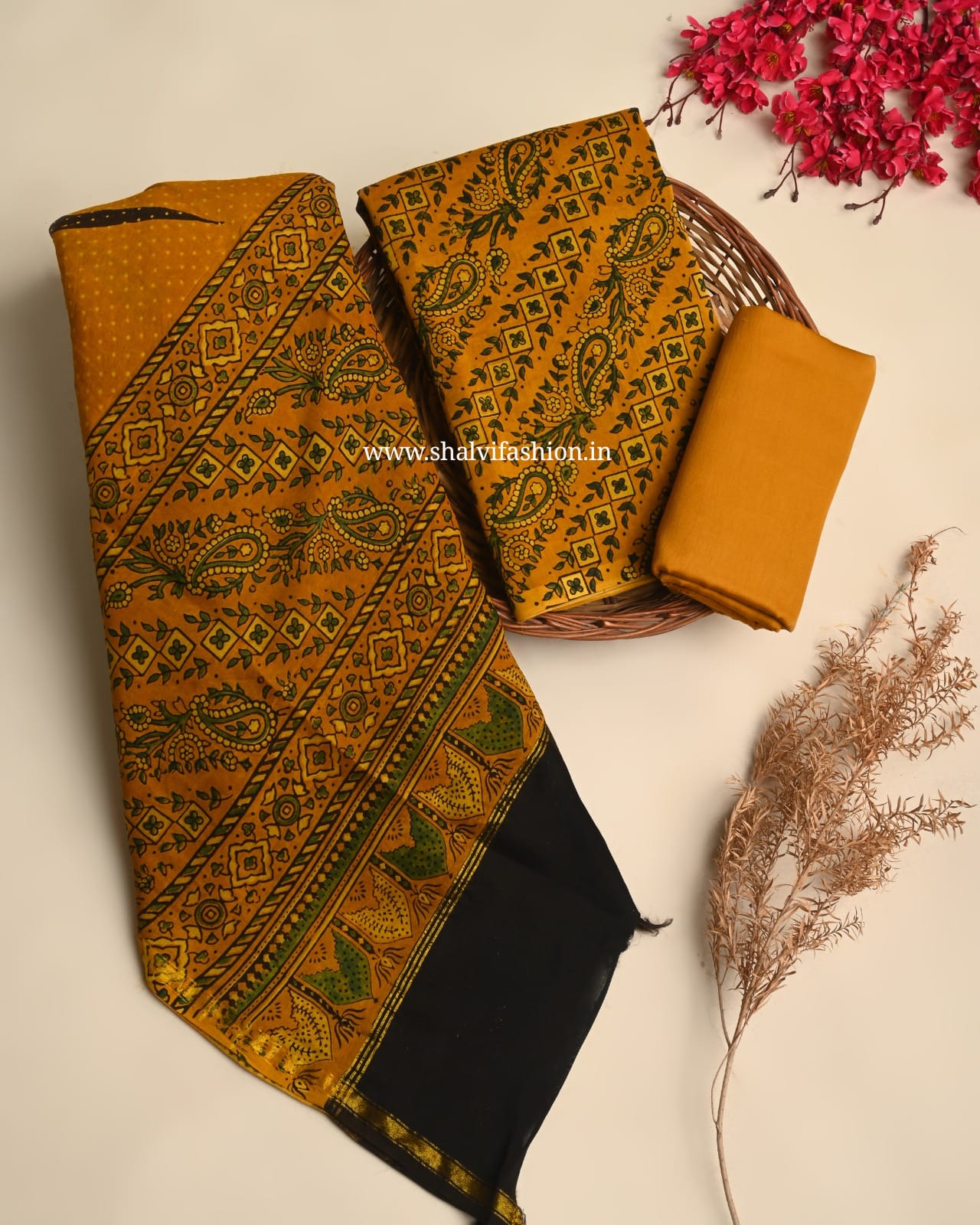 Shop unstiched ajrak print chanderi silk suits (CHA990)