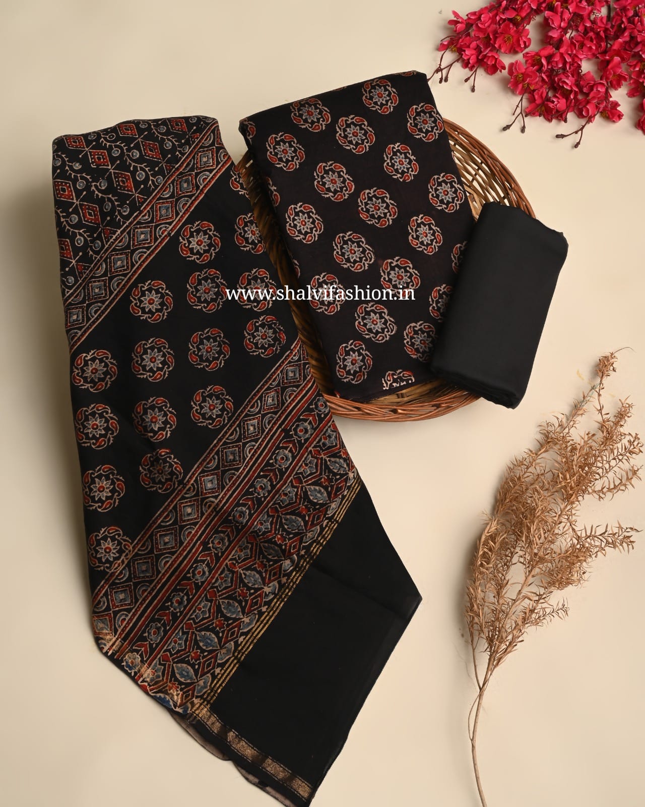 Shop ajrak printed chanderi suits online shopping (CHA992)