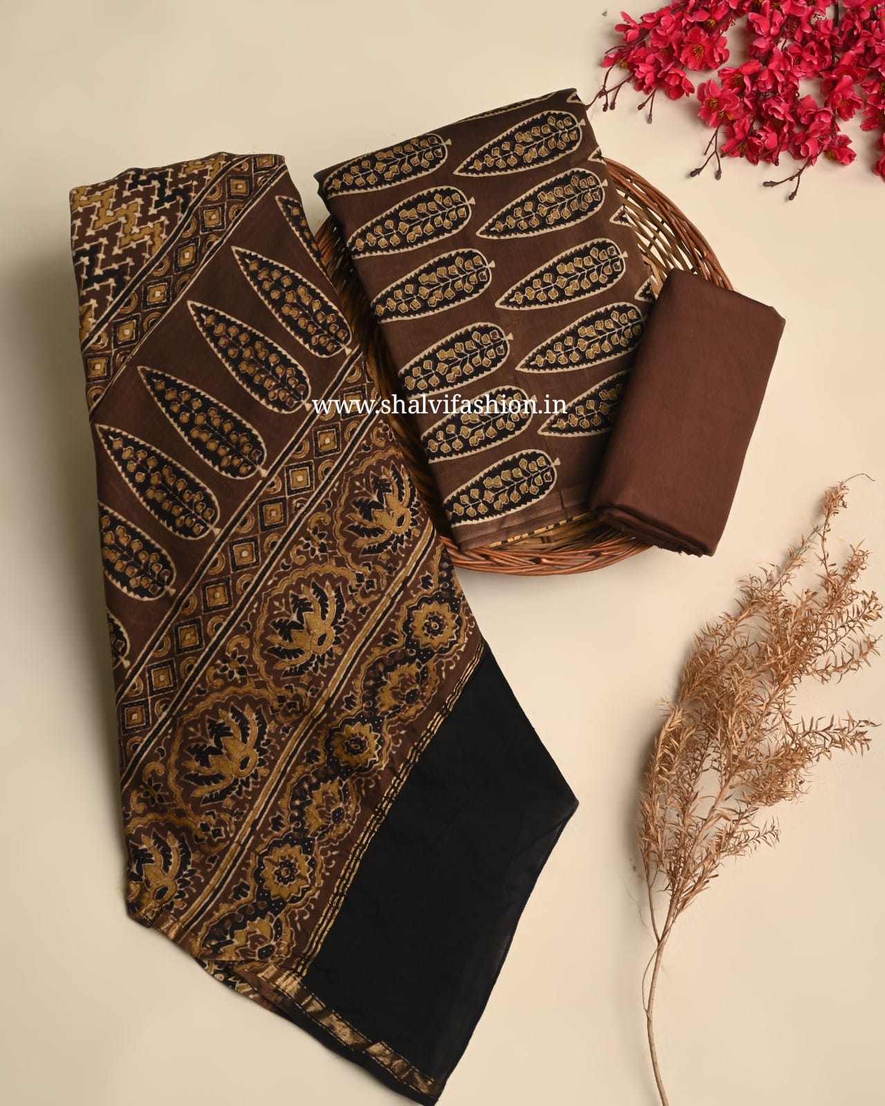 Shop block printed chanderi silk suits online shopping (CHA994)