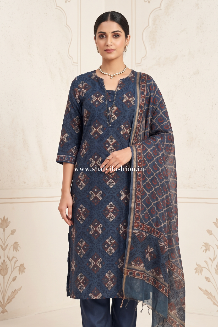 Shop sanganeri hand block printed chanderi silk suits (CHS03)