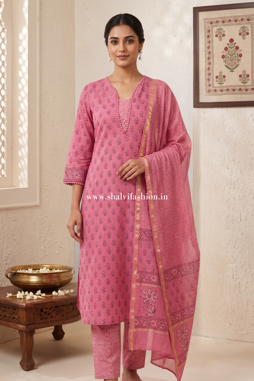 Shop block printed chanderi silk suits in jaipur (CHS04)