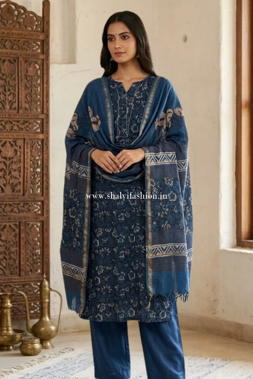 Shop hand block printed chanderi silk suits online shopping (CHS06)
