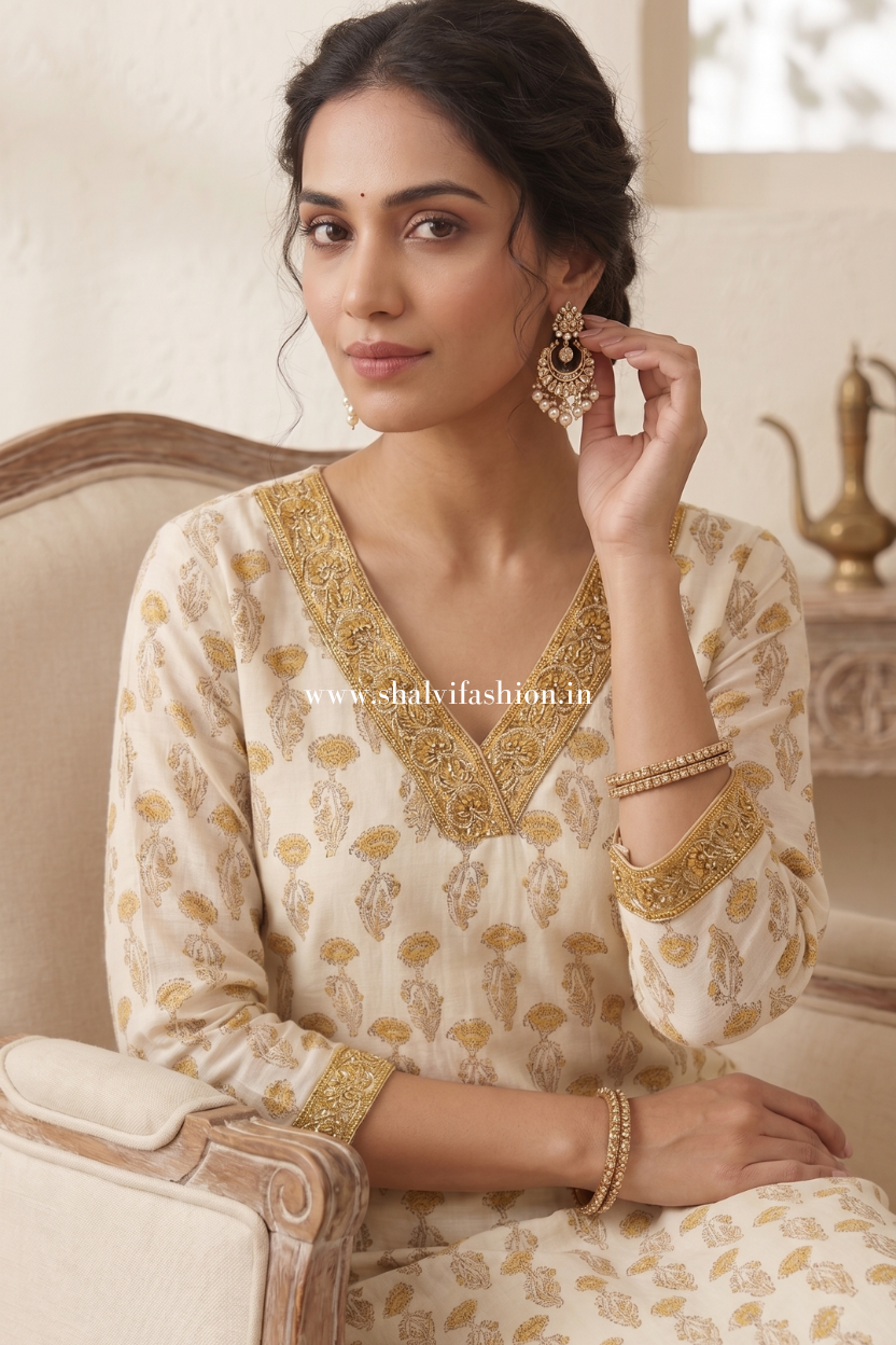 Shop hand block print chanderi silk suit sets online (CHS32)