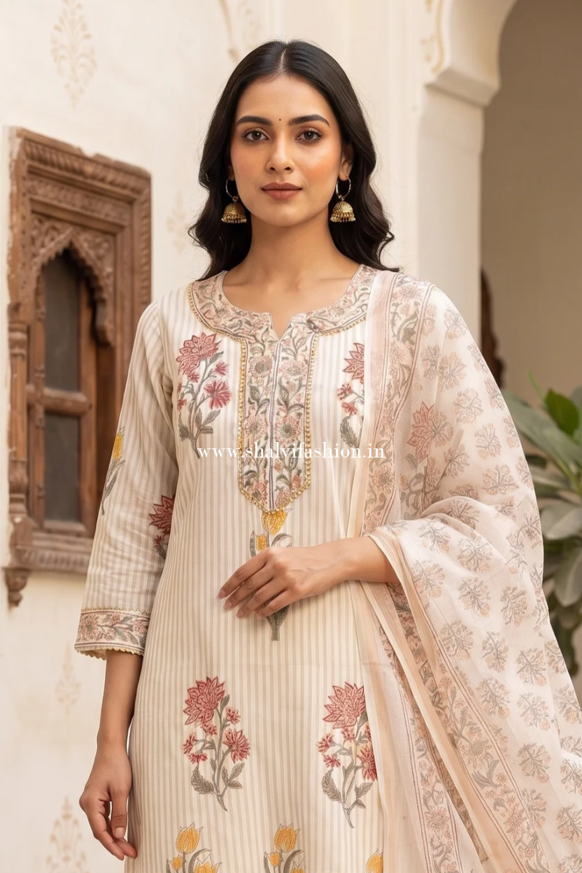 Shop hand block printed line chanderi suits online (CHS57)