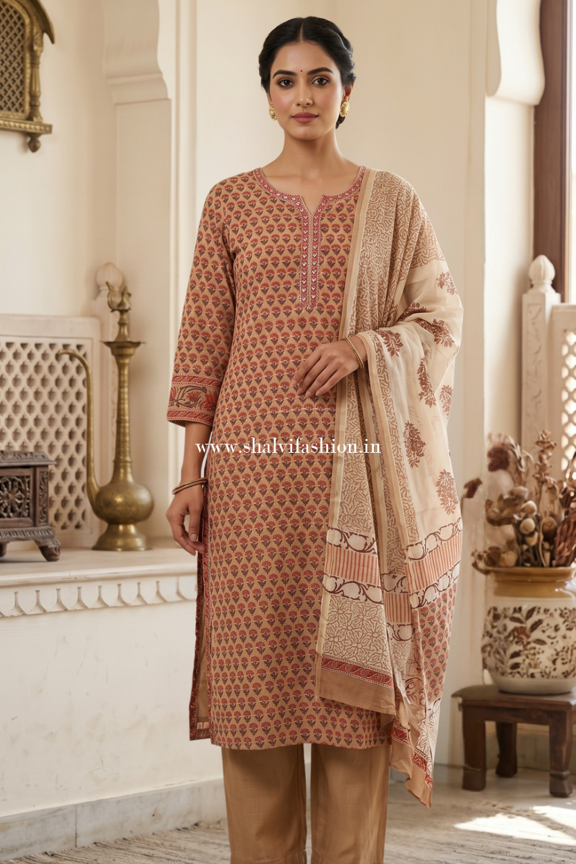 Shop hand block printed chanderi silk suits online (CHS61)