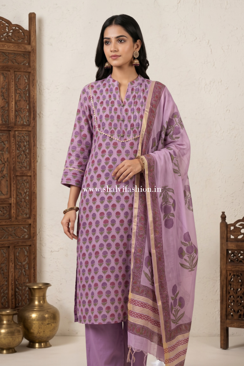 Shop jaipuri block print chanderi silk suits online (CHS62)