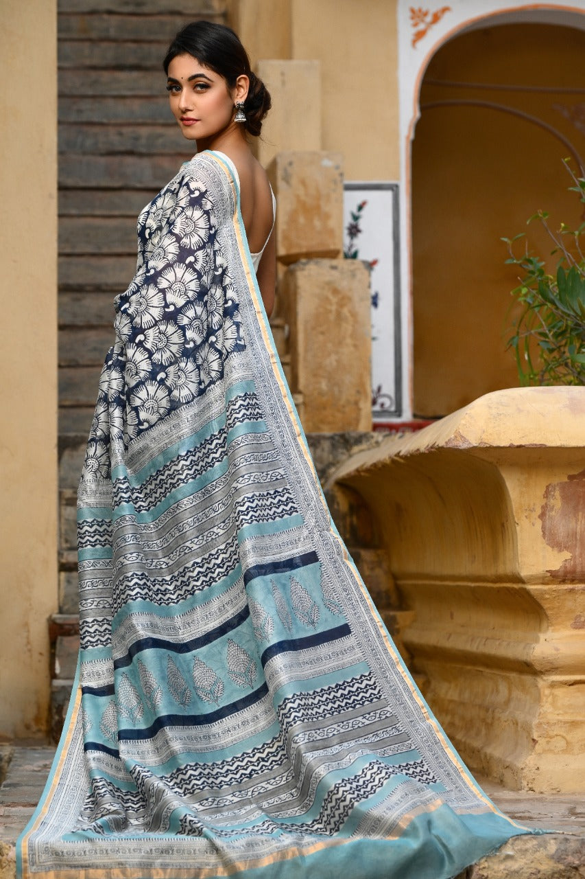 Designer Handblock Print Chanderi Saree (CHSAR01) - ShalviFashion