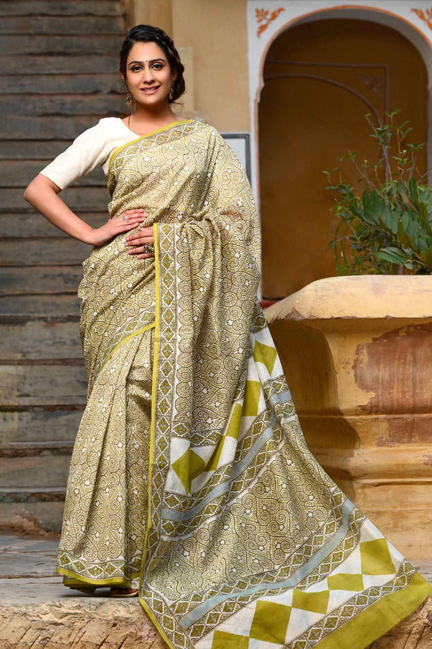Designer Handblock Print Chanderi Saree (CHSAR02) - ShalviFashion
