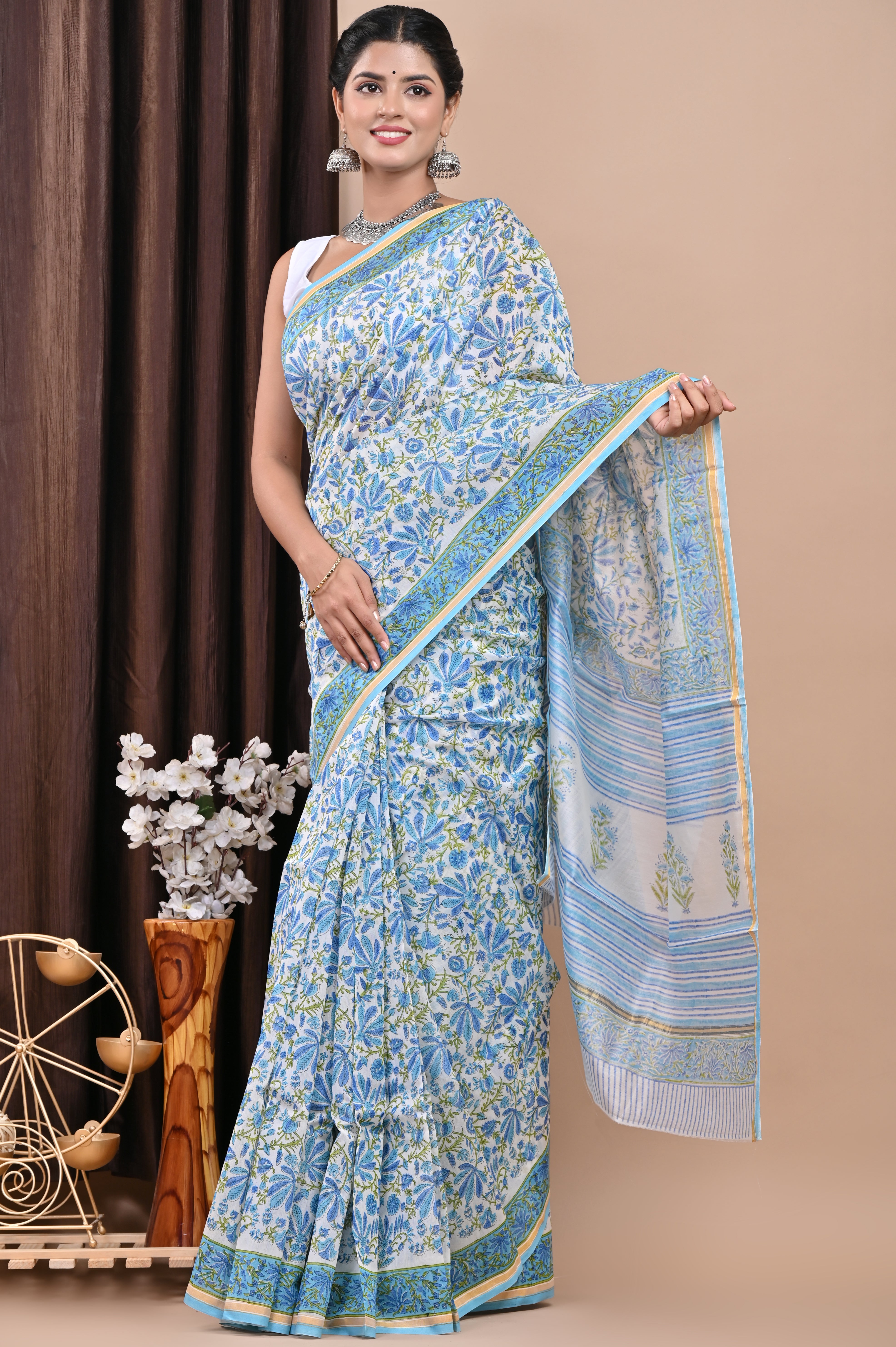 Designer Handblock Print Chanderi Saree (CHSAR07) - ShalviFashion