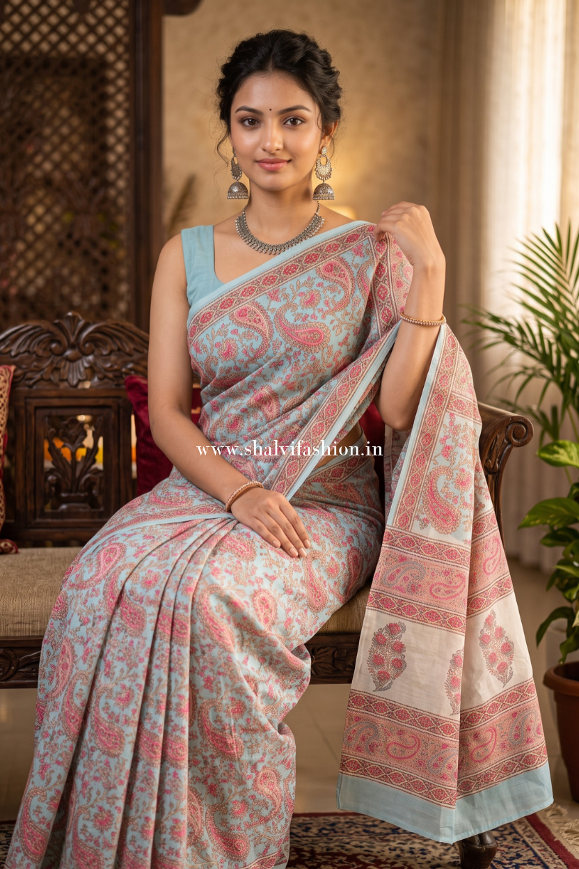 Designer Handblock Print Chanderi Saree (CHSAR12) - ShalviFashion