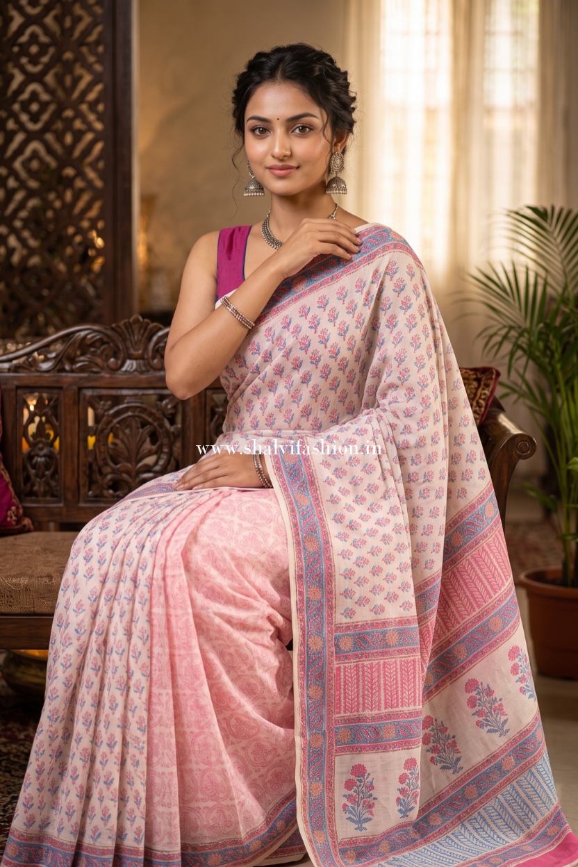 Beautifully Hand carfted Chanderi Saree (CHSAR13) - ShalviFashion