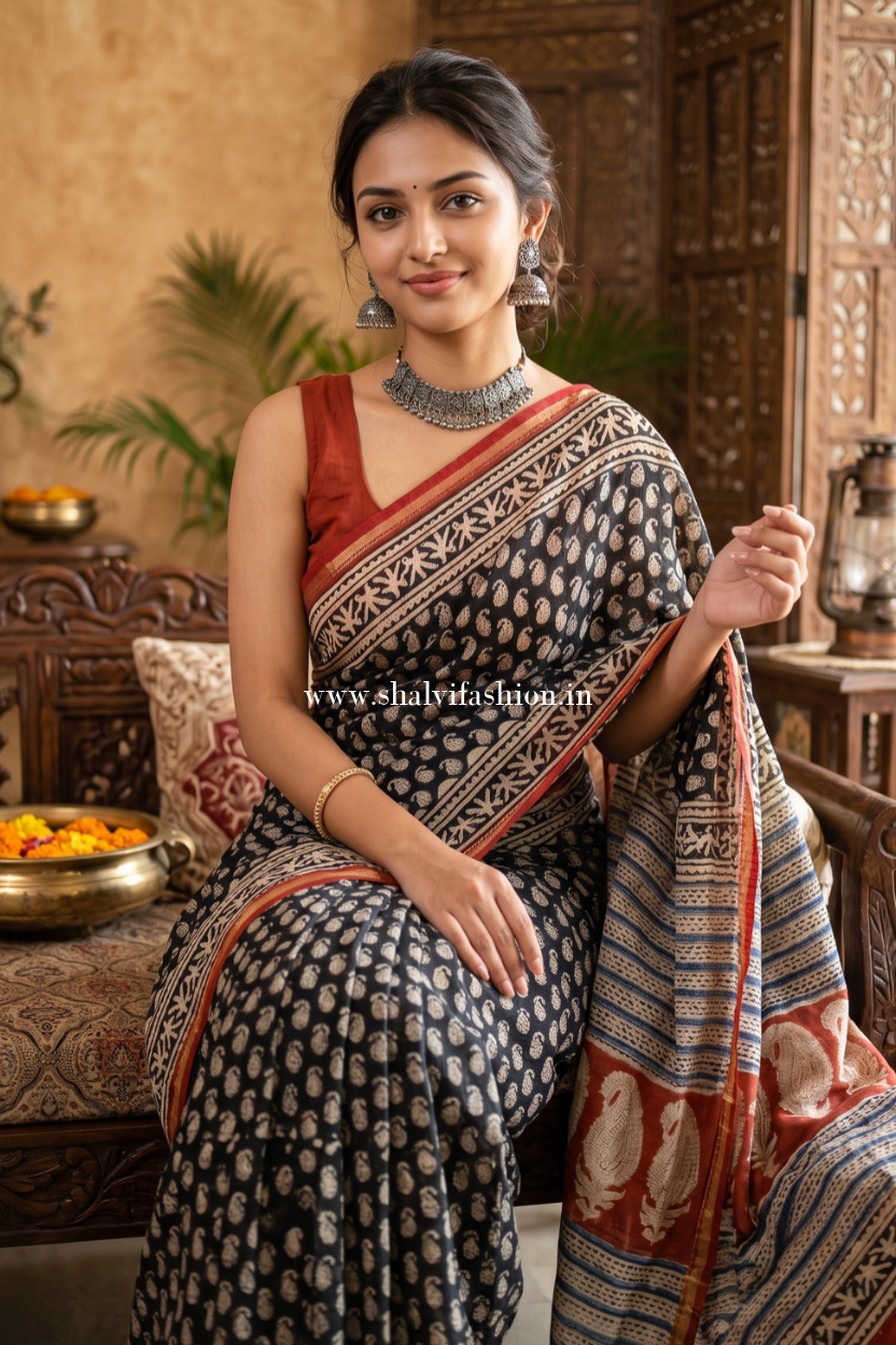Shop bagru print chanderi saree online shopping (CHSAR48)