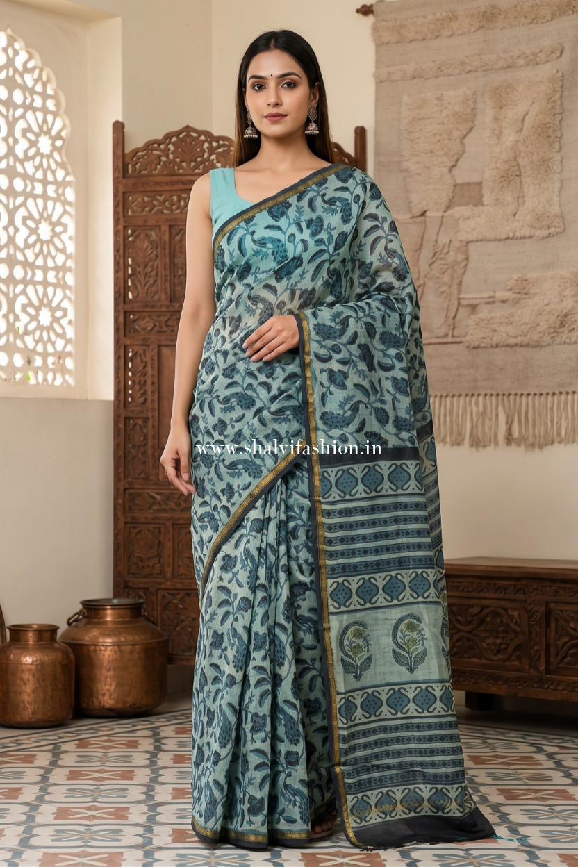 Shop jaipuri ajrak print chanderi silk sarees online (CHSAR67)