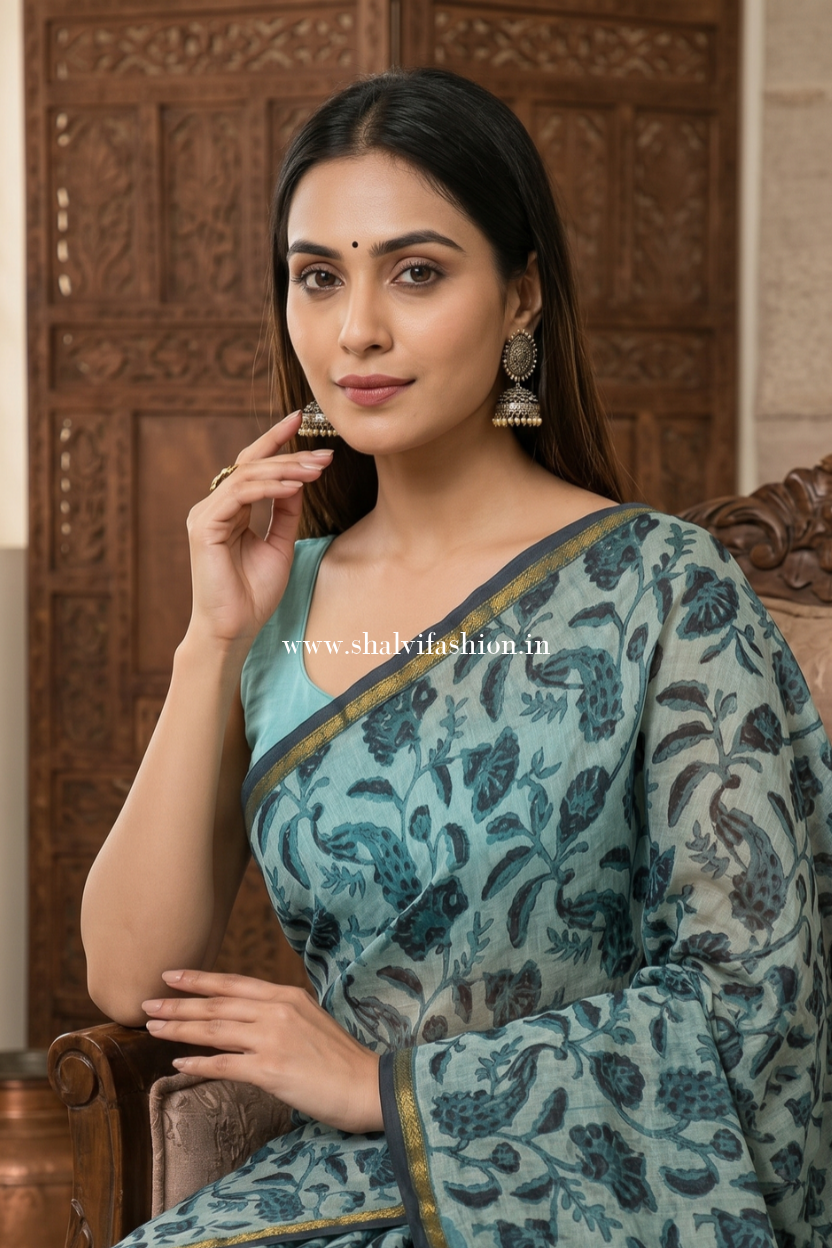 Shop jaipuri ajrak print chanderi silk sarees online (CHSAR67)