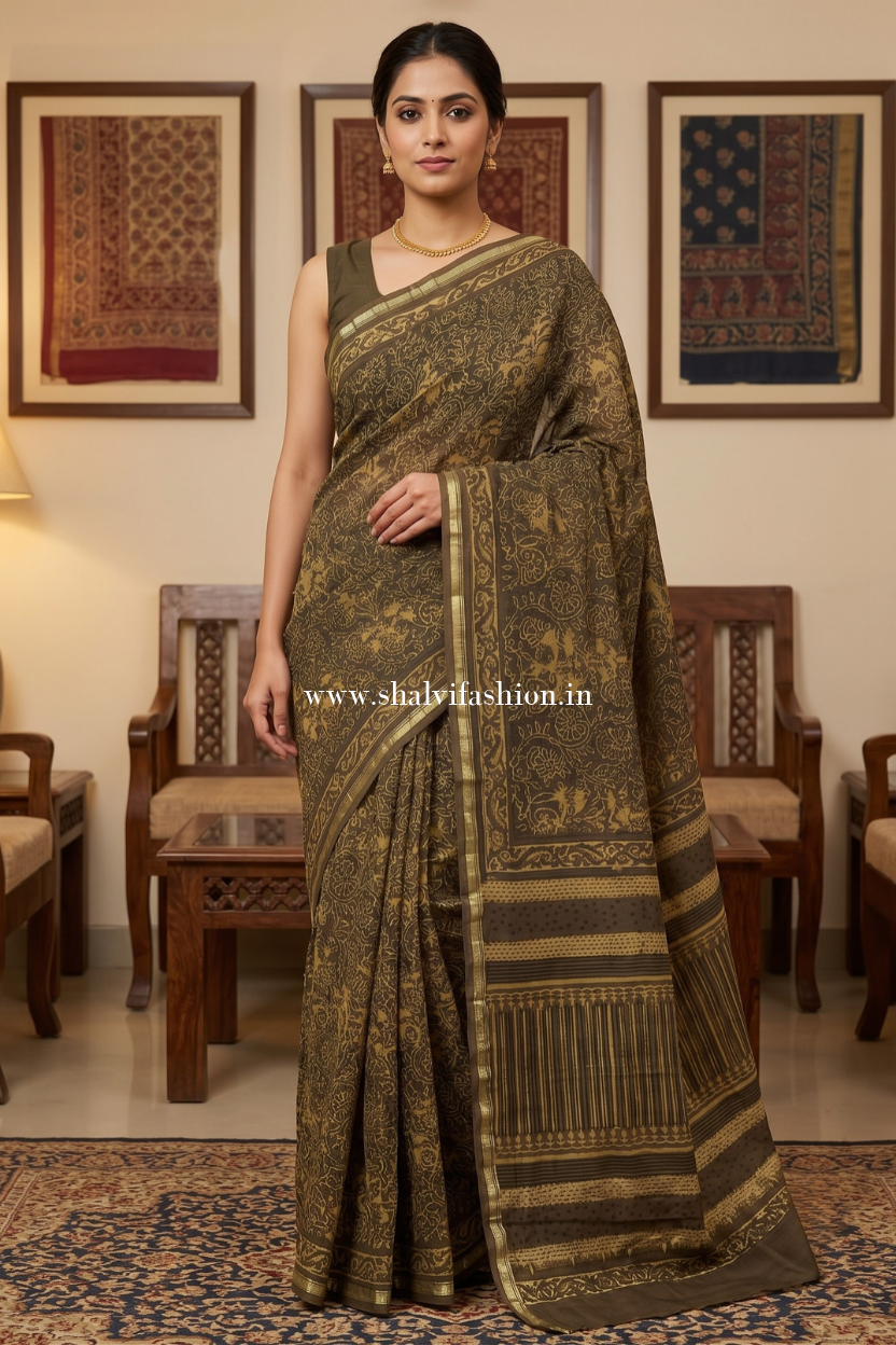 Shop hand block print chanderi silk suits online (CHSAR68)