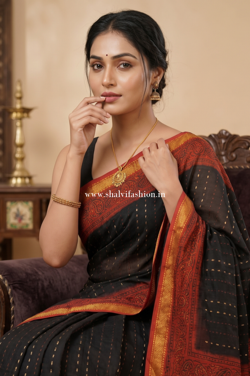 Shop ajrak printed chanderi silk sarees online (CHSAR69)