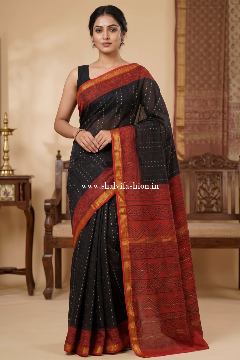 Shop ajrak printed chanderi silk sarees online (CHSAR69)