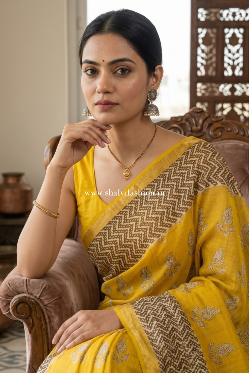 Shop hand block printed chanderi silk sarees (CHSAR71)