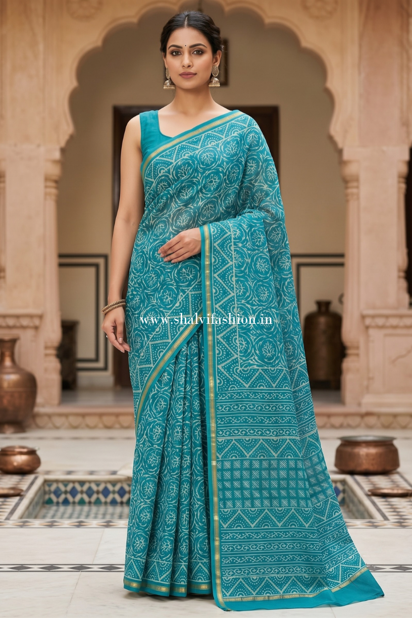 Shop hand block print chanderi silk sarees in jaipur (CHSAR72)