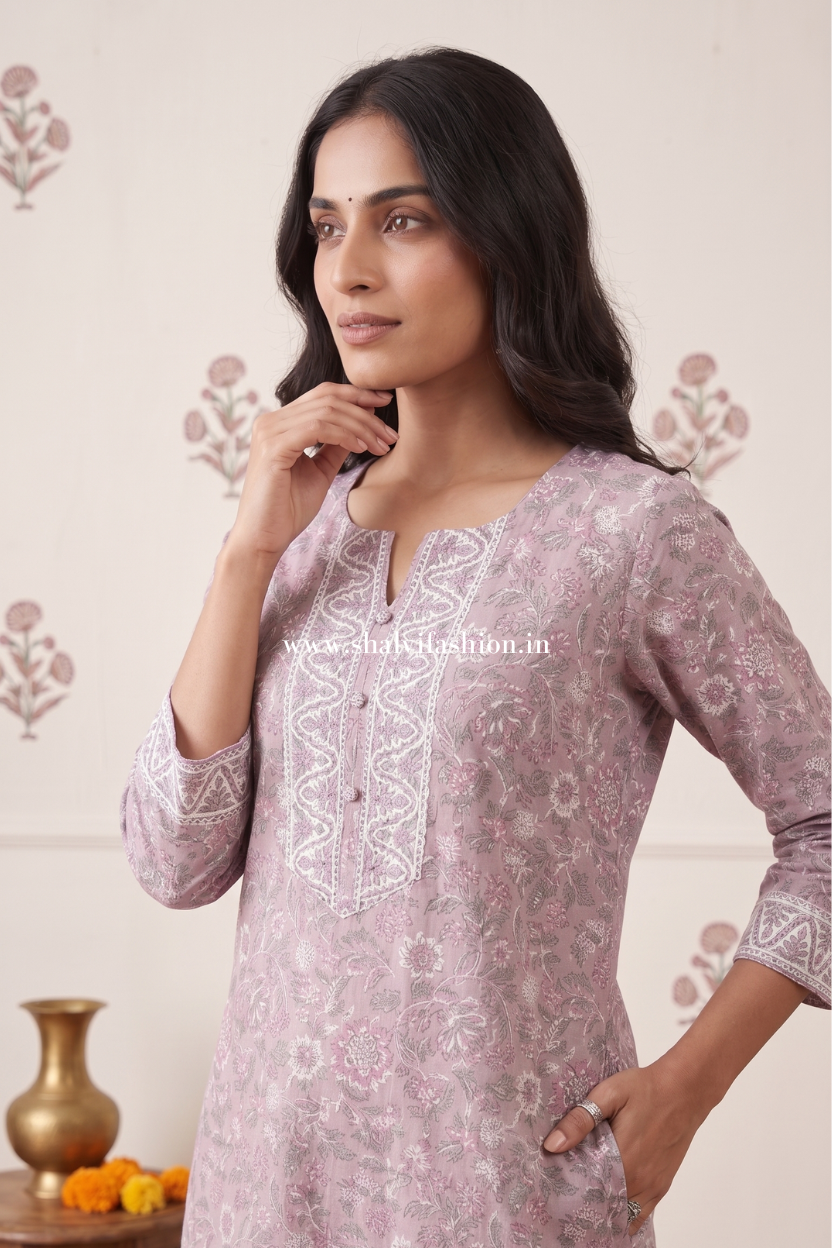 Shop hand block printed kota doria dupatta cotton suits (CKDS06)