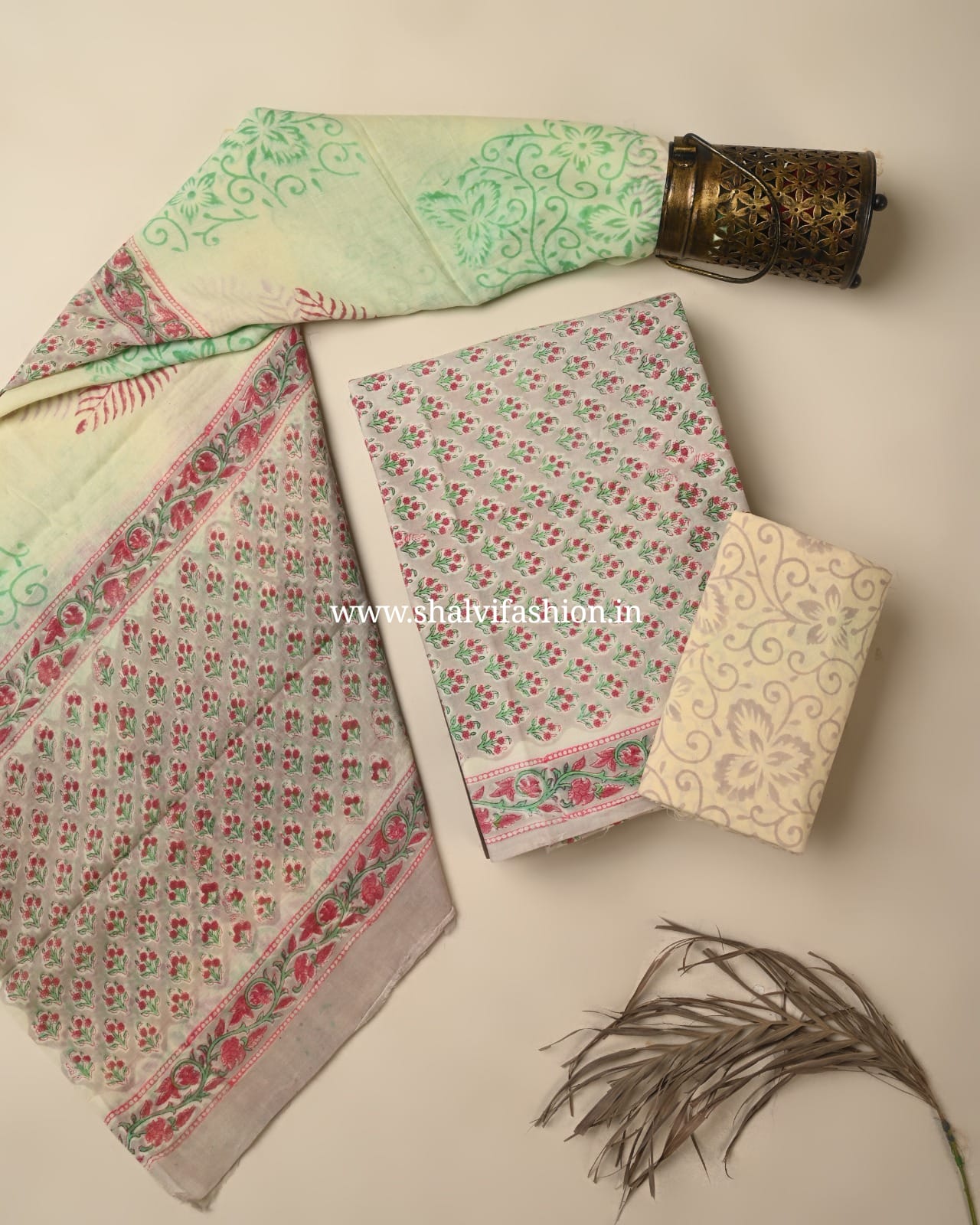 Shop unstitched block print cotton suits (COT125)