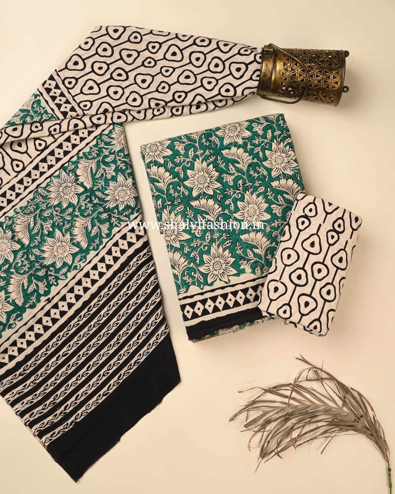 Shop unstitched block print cotton suits online shopping (COT130)