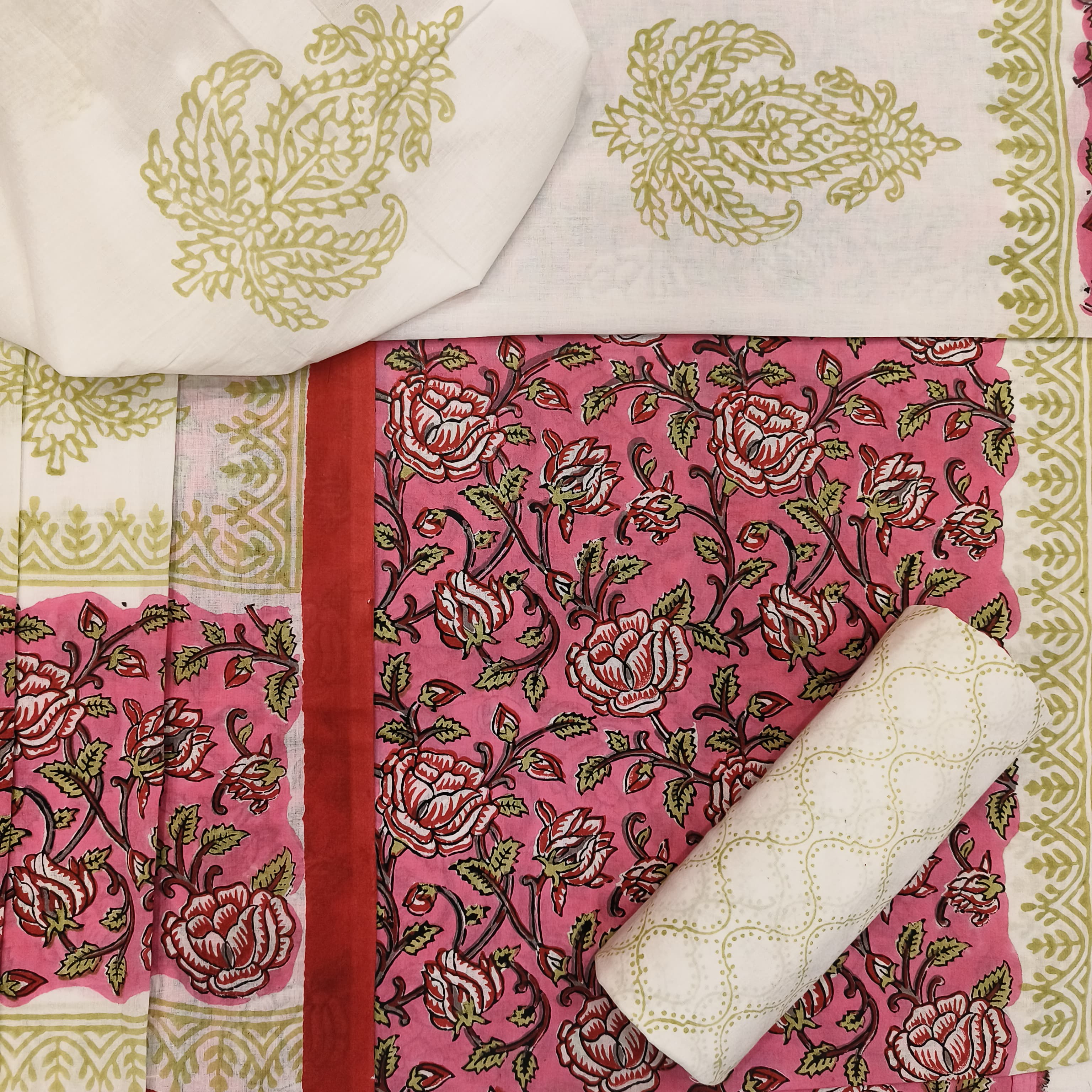 Shop block print cotton suit sets with mulmul dupatta (COT17)