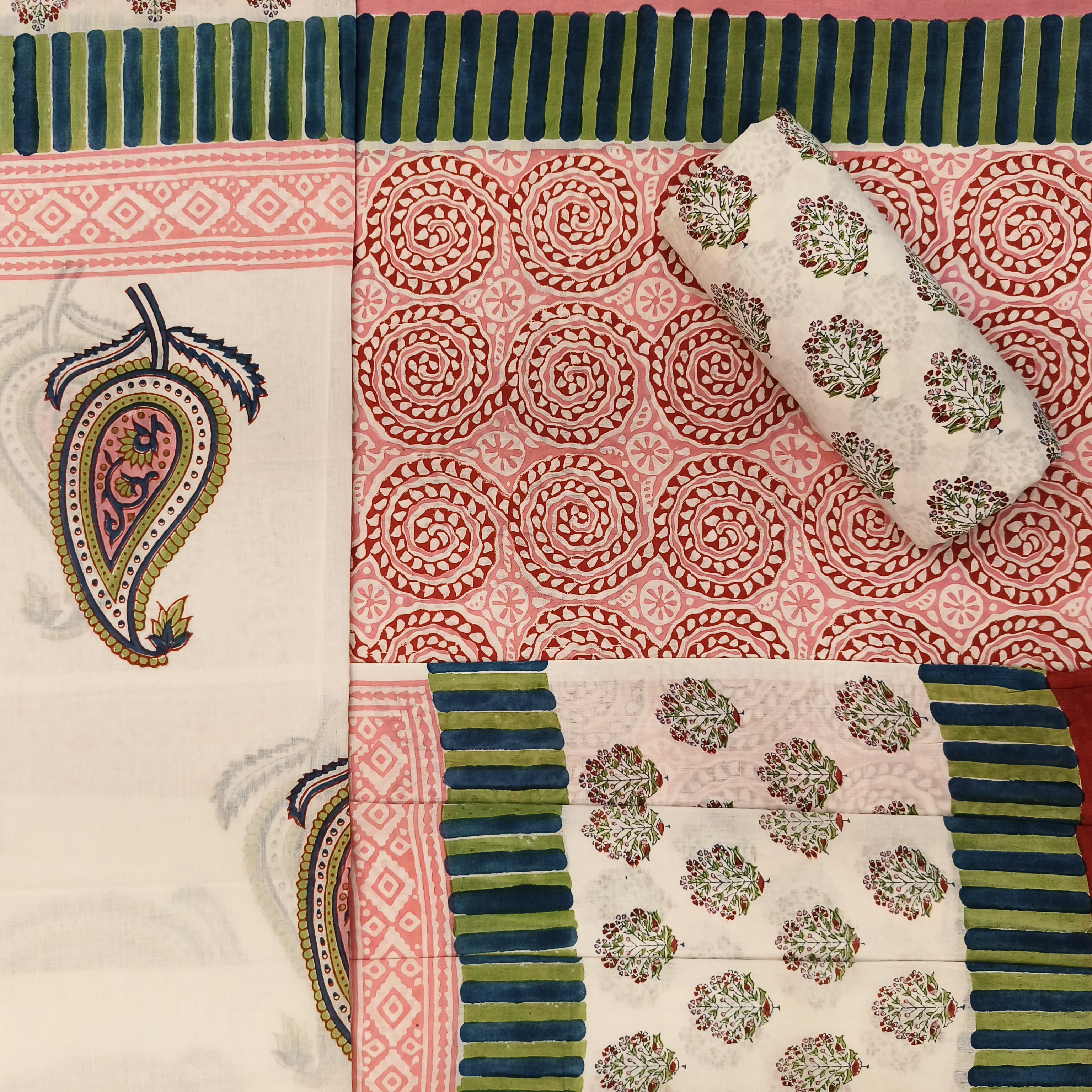 Shop unstitched cotton suit sets with mulmul dupatta