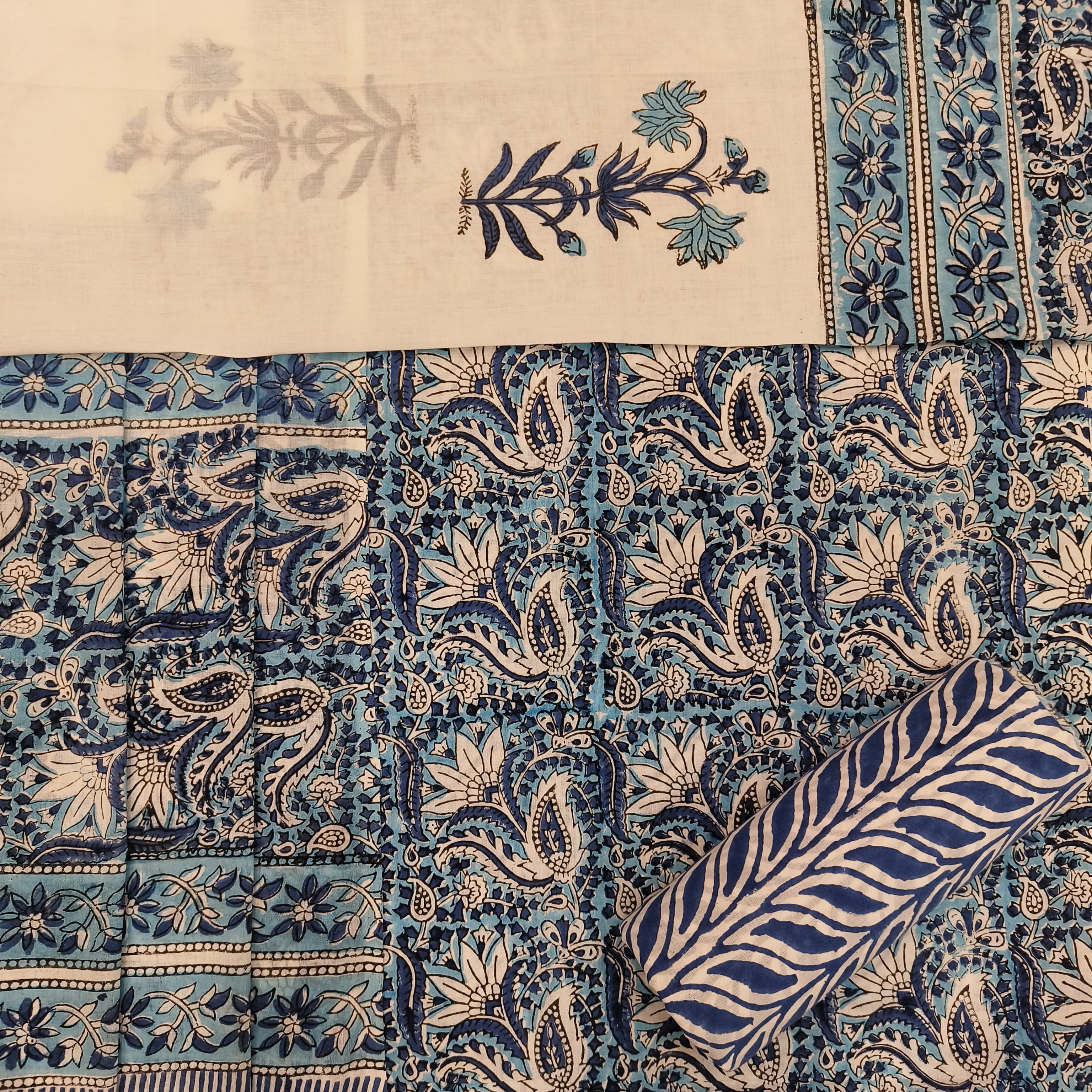 Floral Jaal Print Cotton Suit Set with Mulmul Dupatta (COT24)