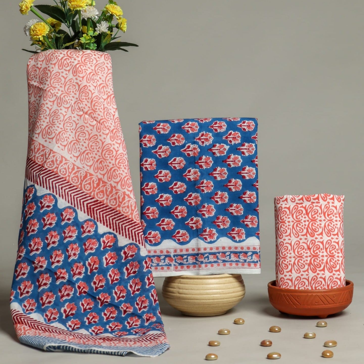 Shop hand block printed cotton suits with mulmul dupatta (COT30)