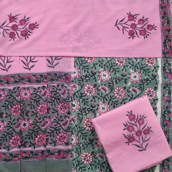 Shop block print cotton suits with mulmul dupatta online (COT36)