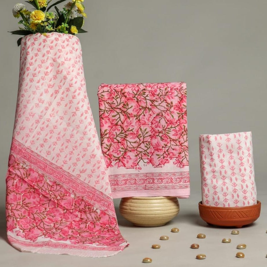 Shop unstitched cotton suits with mulmul dupatta online shopping (COT40)