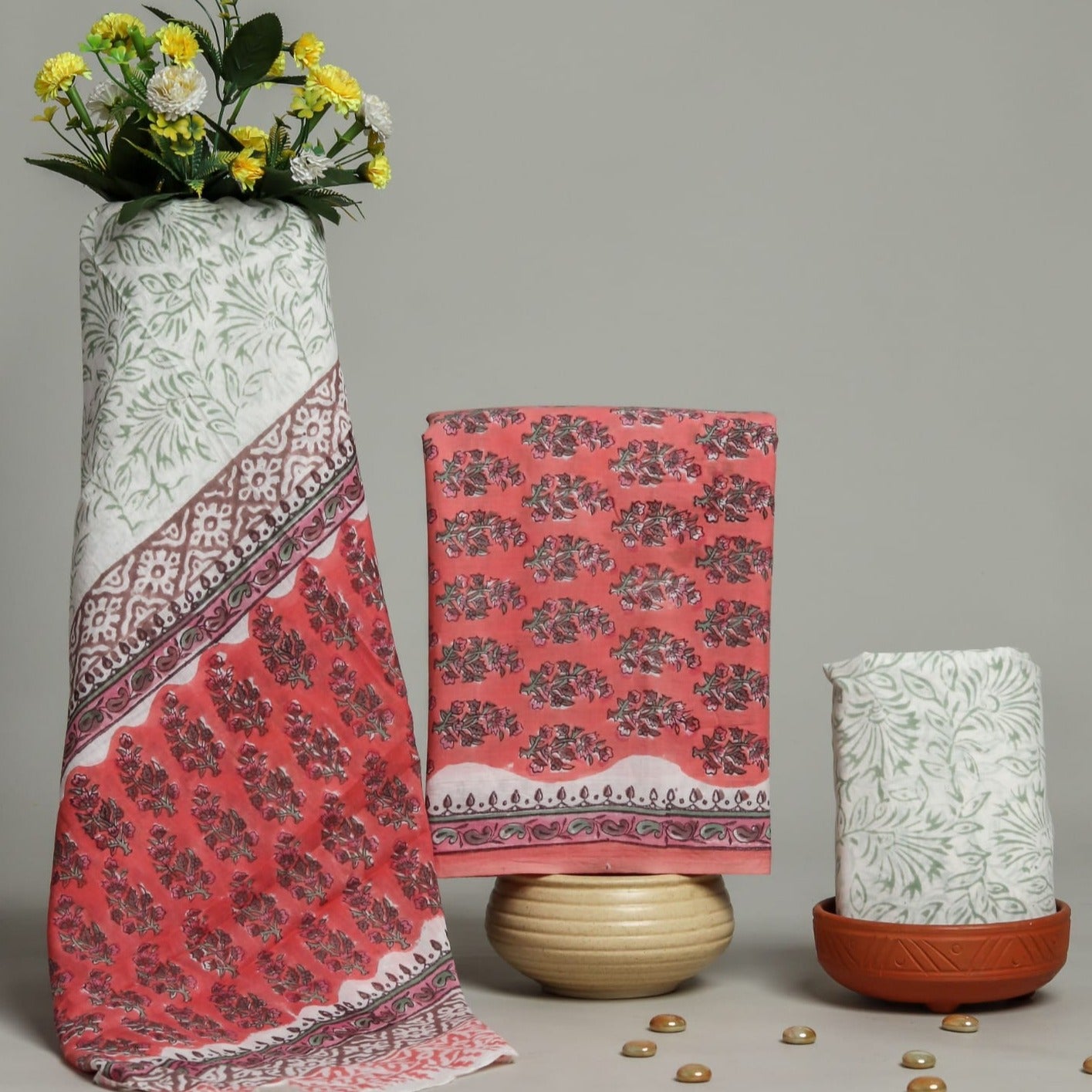 Shop unstitched cotton suits with mulmul dupatta online (COT41)