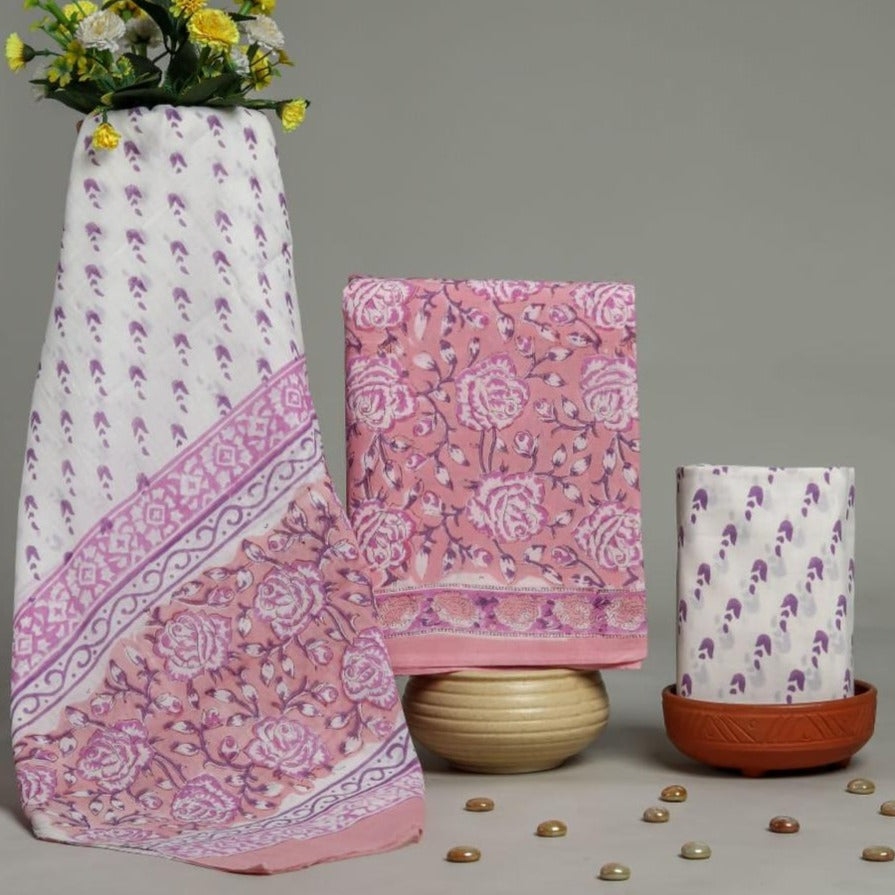 Shop hand block print cotton suits with mulmul dupatta (COT43)