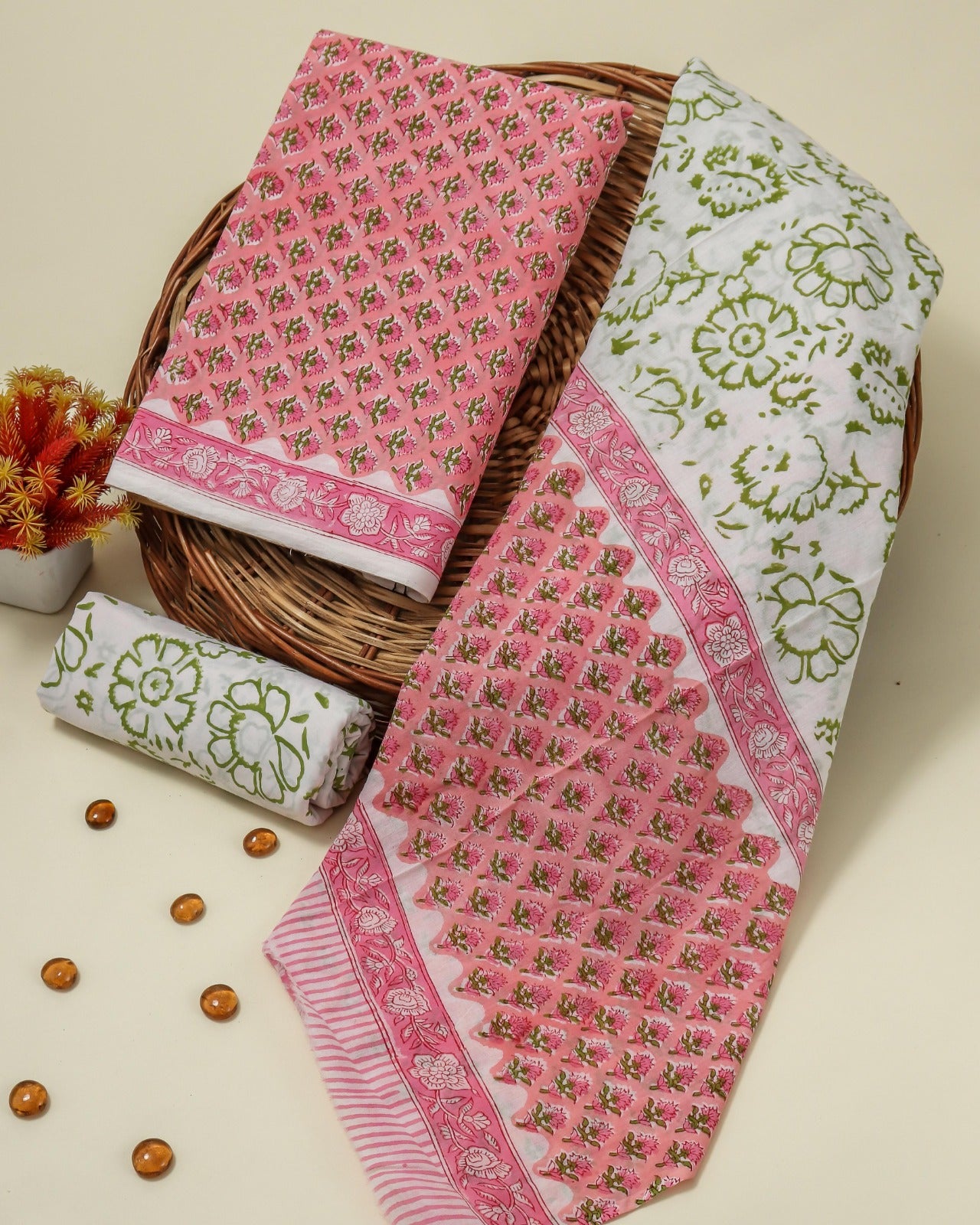 Shop block print cotton suits with mulmul dupatta (COT54)