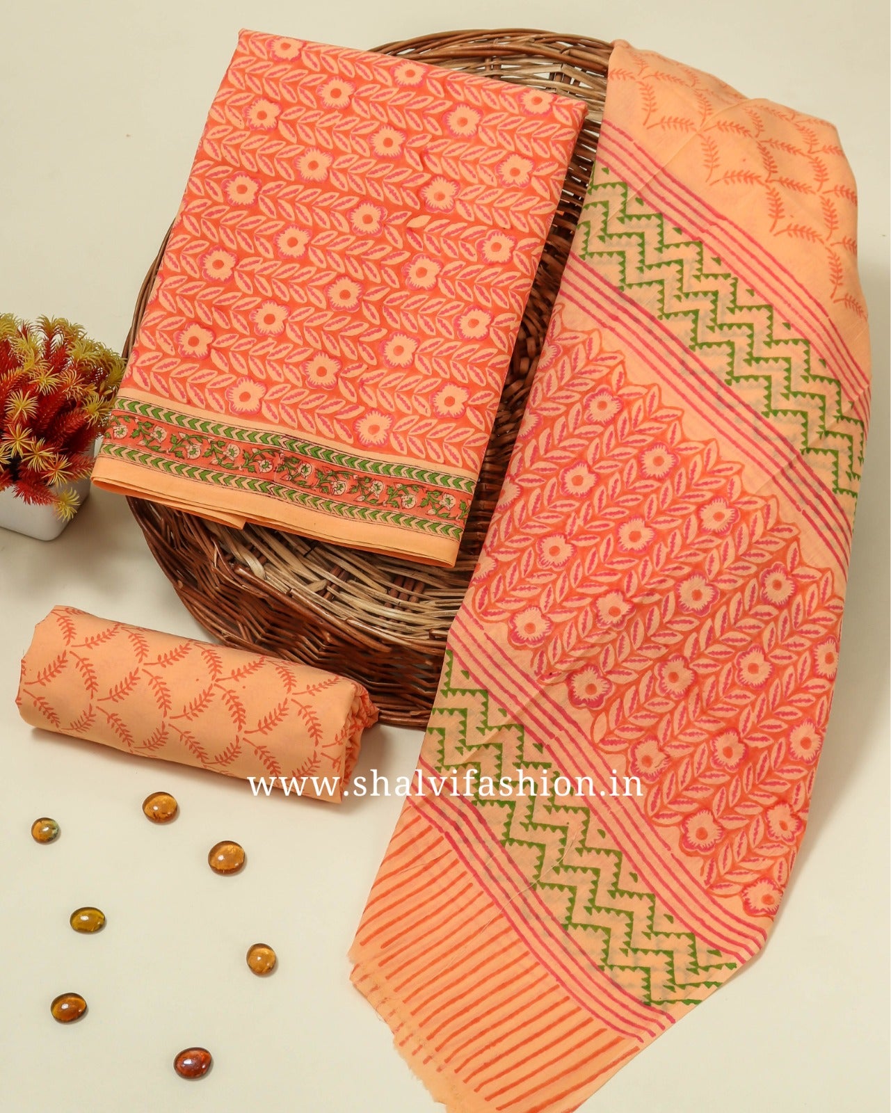 Shop unstitched cotton suits with mulmul dupatta (COT68)