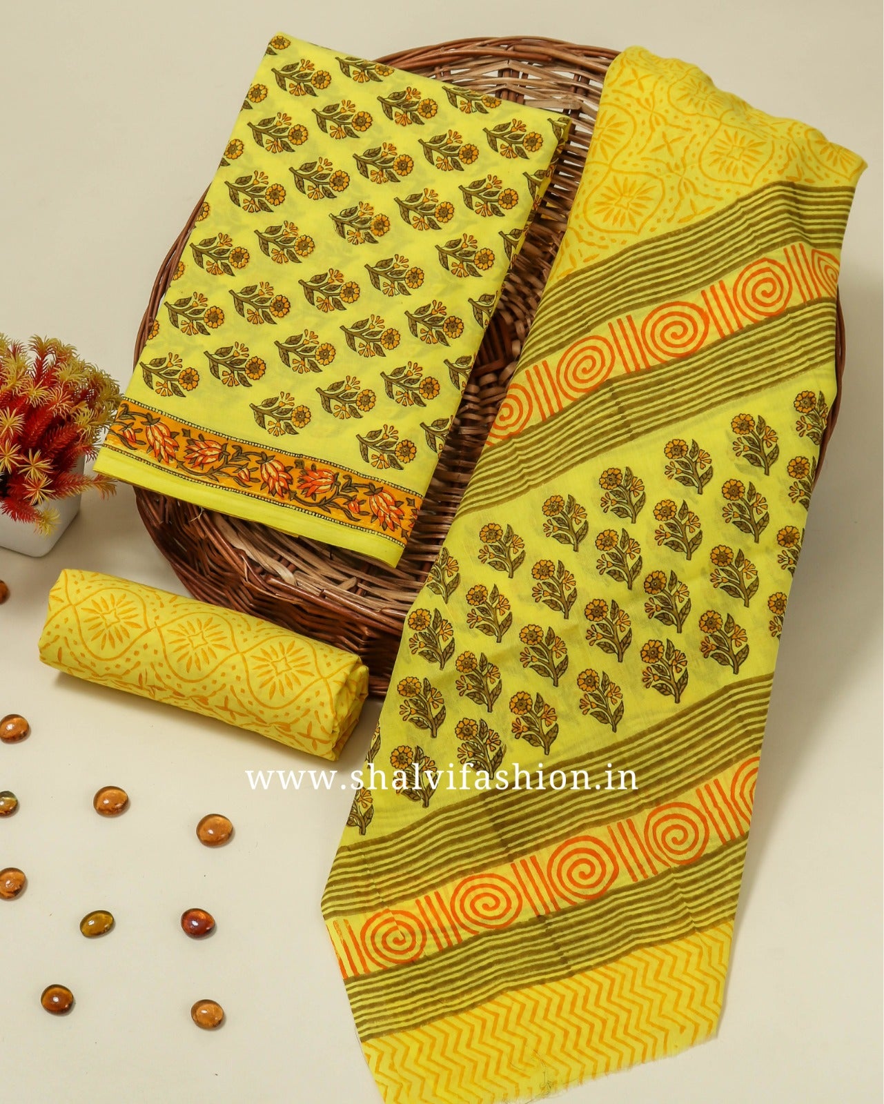 Shop jaipuri print cotton suits with mulmul dupatta (COT71)