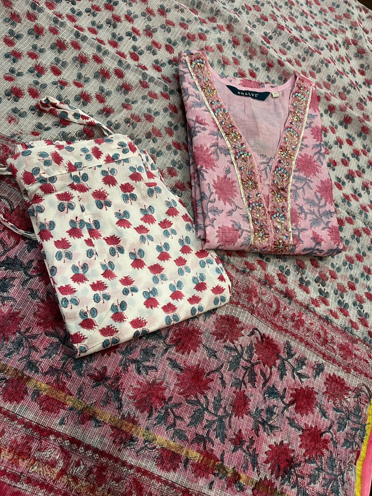 Shop hand block print kota doria suits online (CSS102)