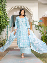 Shop traditional block printed cotton suit set with mulmul dupatta (CSS104MUL)