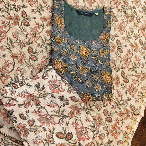 Shop hand block print chanderi silk suits in jaipur (CSS105)