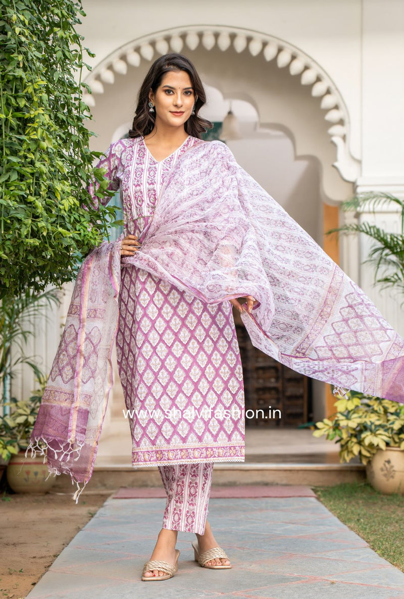 Shop hand block print kota doria suits online shopping (CSS97)