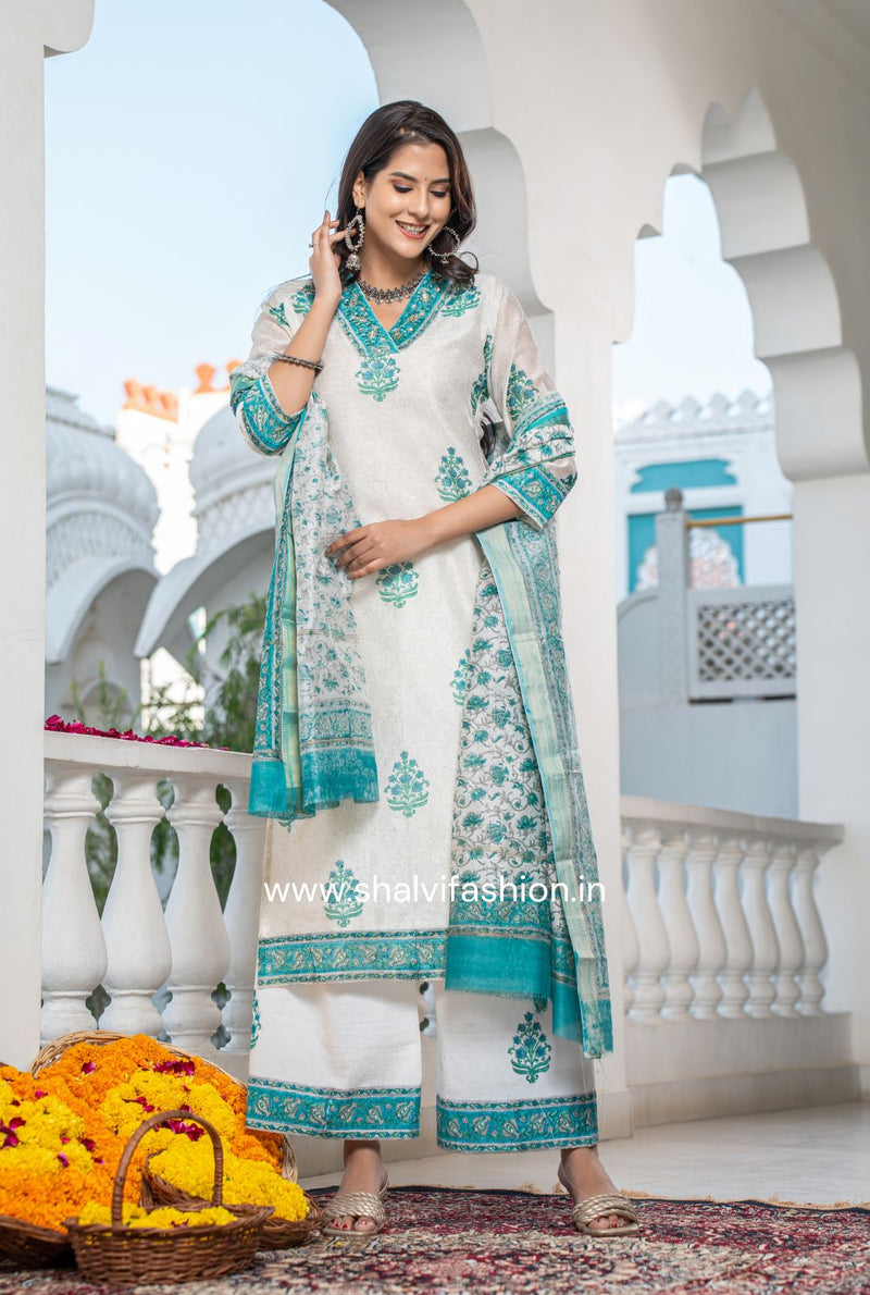 Shop hand block print chanderi silk suits online (CSS108)