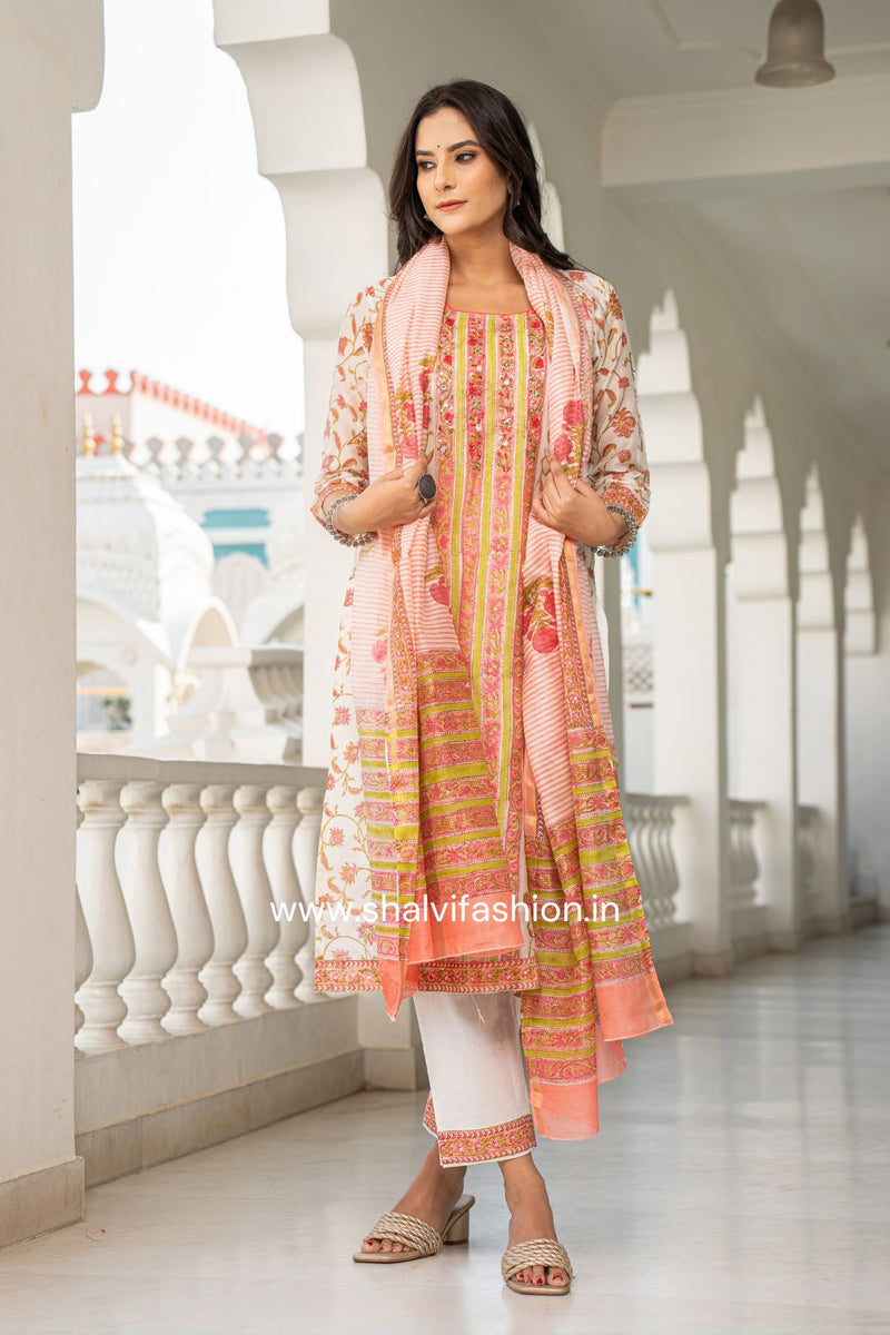 Shop traditional hand block print maheshwari silk suits online (CSS110)