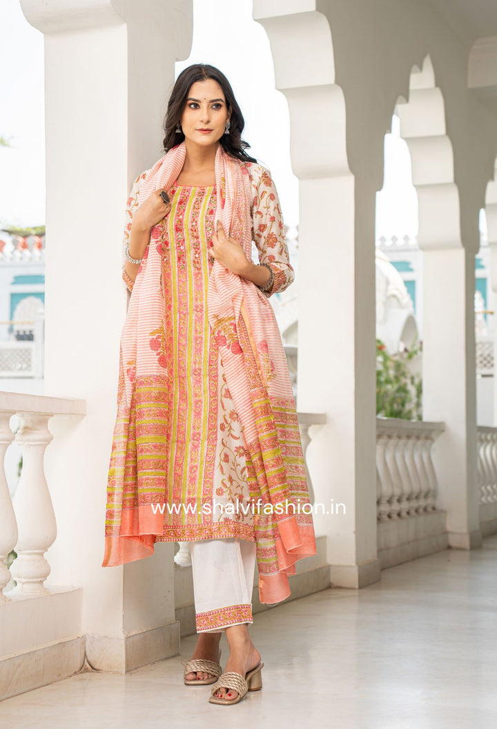 Shop traditional hand block print maheshwari silk suits online Shalvi ShalviFashion