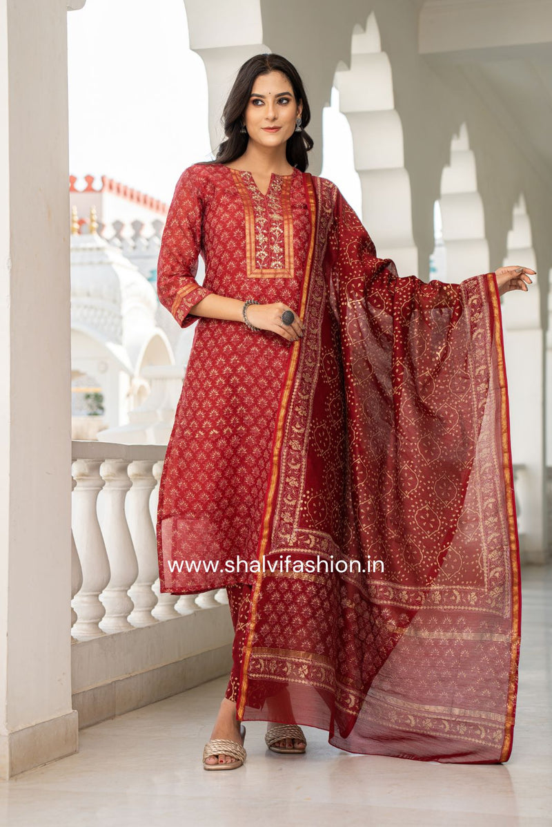 Shop red buti print maheshwari silk suits in jaipur (CSS112)