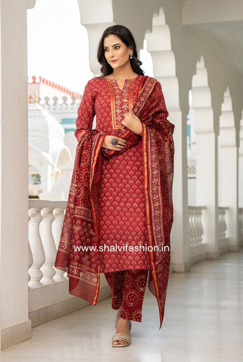 Shop red buti print maheshwari silk suits in jaipur (CSS112)