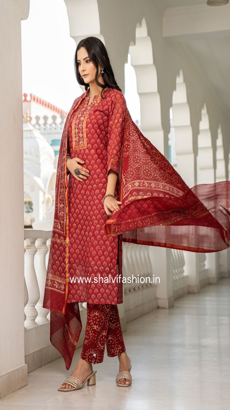 Shop red buti print maheshwari silk suits in jaipur (CSS112)