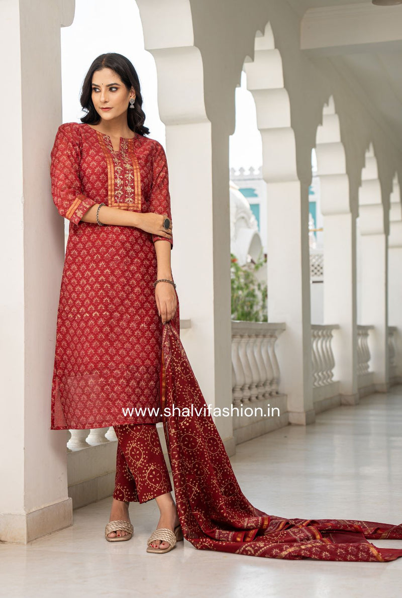 Shop red buti print maheshwari silk suits in jaipur (CSS112)