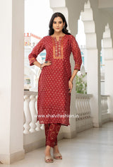 Noor Collection : Red Buti Print Maheshwari Silk Suit Set (CSS112)